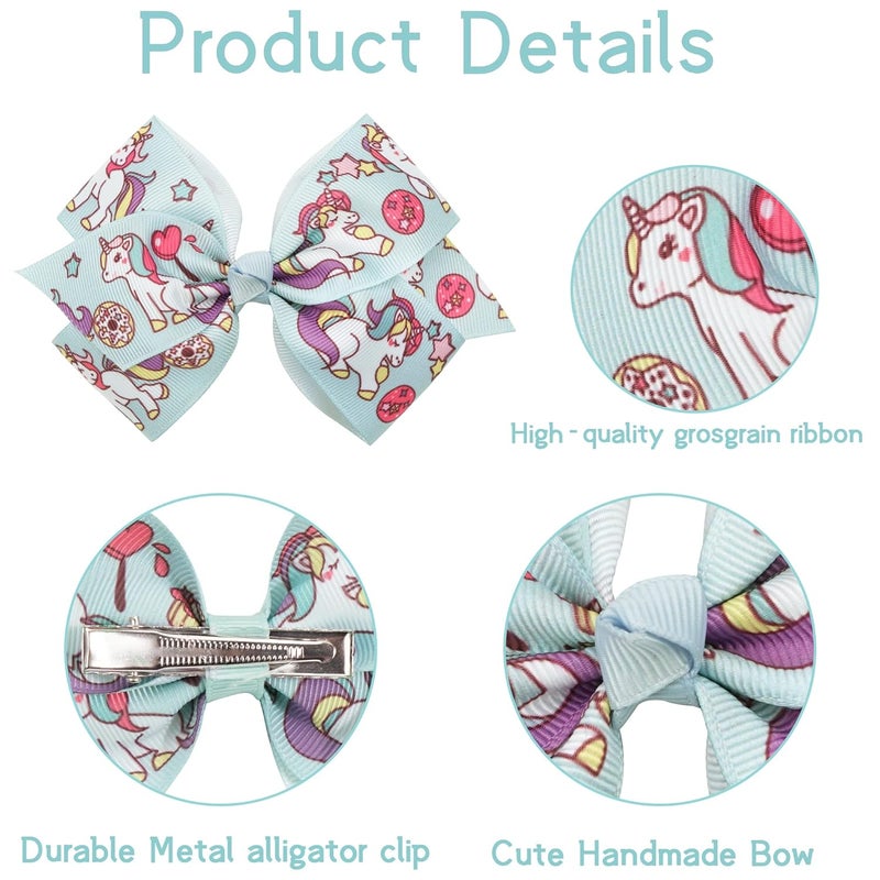 CellElection 24PCS 4.5Inch Bows for Girls Boutique Grosgrain Ribbon Rainbow Hair Bow Alligator Hair Clips Pigtail Bows Unicorn Hair Clips for Baby Girls Toddler Kids Children Teens in Pairs - Image 5